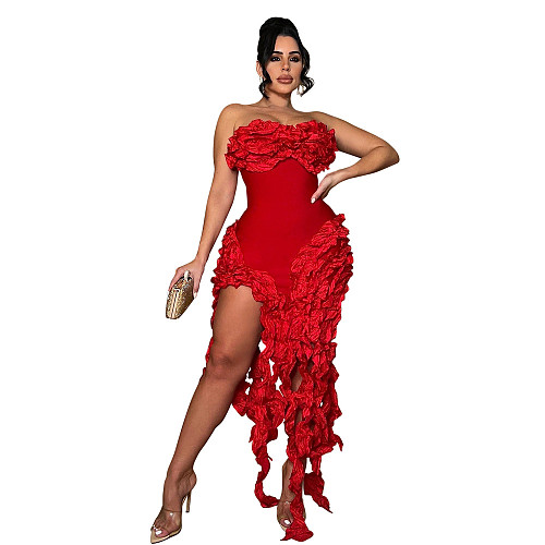 Irregular Tassel High Slit Tube Dress Bandage Mini Dress CYA-901043