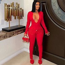 Women's sexy V-neck hot drill jumpsuit slim pencil pants CYA-901685