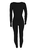 Women Solid Color Long Sleeves Bodycon Long Jumpsuit YH-5345