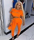 Side Striped Short Sleeve Crop Top Sweatpants Suit OLD-8618