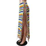 Rainbow Crochet Knitted Tassel Beach Cover Up Skirt CM-8672