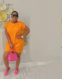 Solid Short Sleeve O-neck Pockets Casual Dresses YH-5264