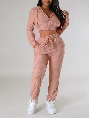 Casual Women Zipper Hoodies And Long Pants Suits YH-5313