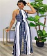 Elegant Striped Print Halter Neck Straight Jumpsuit OLD-8606