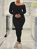 Women Solid Color Long Sleeves Bodycon Long Jumpsuit YH-5345