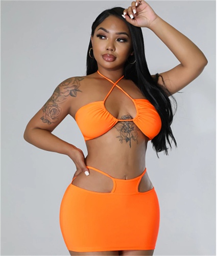 Halter Crop Top and Cut Out Mini Skirt Matching Set YH-5255