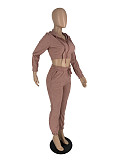 Casual Women Zipper Hoodies And Long Pants Suits YH-5313