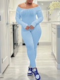Women Solid Color Long Sleeves Bodycon Long Jumpsuit YH-5345