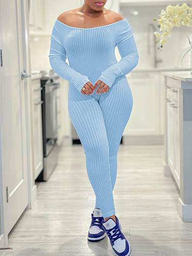 Women Solid Color Long Sleeves Bodycon Long Jumpsuit YH-5345