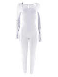Women Solid Color Long Sleeves Bodycon Long Jumpsuit YH-5345