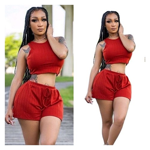 Yoga Fitness Tank Crop Top and Shorts Set Two Pieces OLD-8609