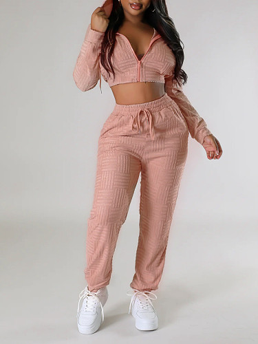 Casual Women Zipper Hoodies And Long Pants Suits YH-5313