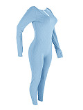 Women Solid Color Long Sleeves Bodycon Long Jumpsuit YH-5345