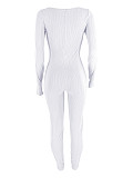 Women Solid Color Long Sleeves Bodycon Long Jumpsuit YH-5345
