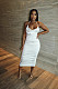 Fashion Women Summer Solid Color Sleeveless Halter Bandage Backless Skinny Package Hip Pleated Long Dress YH-5230