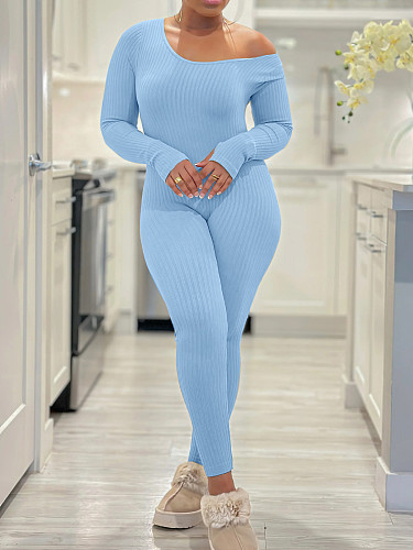 Women Solid Color Long Sleeves Bodycon Long Jumpsuit YH-5345