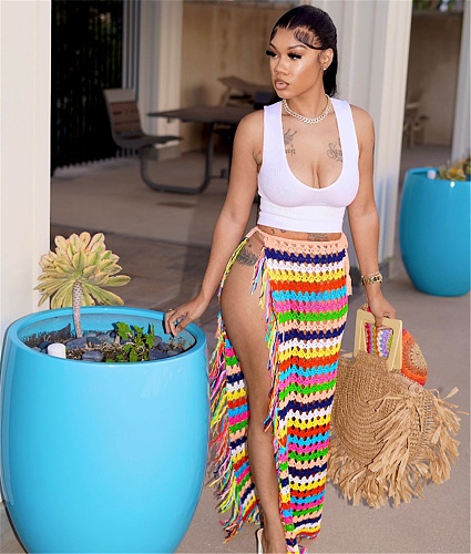 Rainbow Crochet Knitted Tassel Beach Cover Up Skirt CM-8672