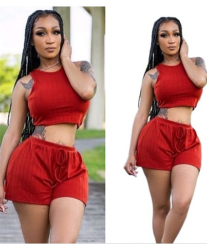 Yoga Fitness Tank Crop Top and Shorts Set Two Pieces OLD-8609