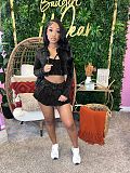 Fashion Women Solid Color Long Sleeves Pleated Mini Skirt 3 Pieces Sets CH-24100