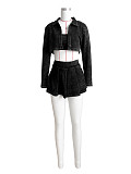 Fashion Women Solid Color Long Sleeves Pleated Mini Skirt 3 Pieces Sets CH-24100