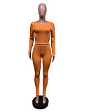 Women Solid Color Long Sleeves Bodycon Pants Sporty 2 Pieces Sets MEM-88606