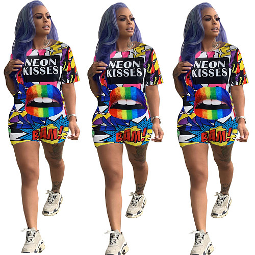 Multicolor Printed Round-Neck Short-Sleeved Romper DM-8122