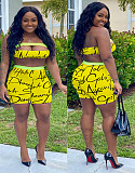 Monogrammed Holloout Bodice + Tight Shorts Two-piece Set DM-8121