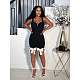 Sexy Suspender Bow Fringe hip Wrap mini dress black YNS-2676