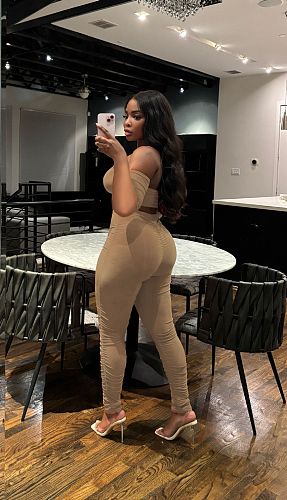 Sexy backless top top slim solid color two-piece set YS-2501