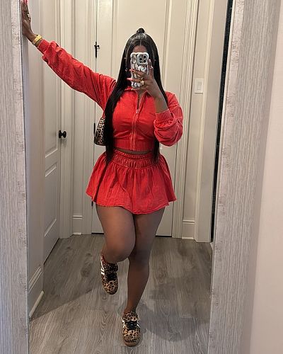 Leisure Women Long Sleeve Zipper Tops And Short Skirt 2 Pieces Sets MEM-88612