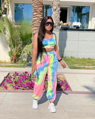 Stylish Printed One Shoulder Wide-legs Pants Two Pieces Set DM-8116