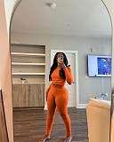 Women Solid Color Long Sleeves Bodycon Pants Sporty 2 Pieces Sets MEM-88606