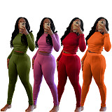 Women Solid Color Long Sleeves Bodycon Pants Sporty 2 Pieces Sets MEM-88606