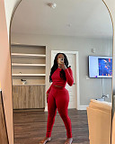 Women Solid Color Long Sleeves Bodycon Pants Sporty 2 Pieces Sets MEM-88606