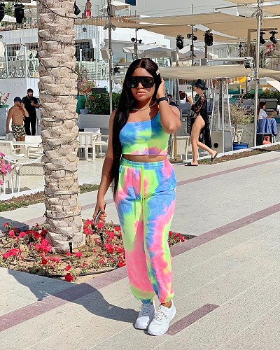 Stylish Printed One Shoulder Wide-legs Pants Two Pieces Set DM-8116