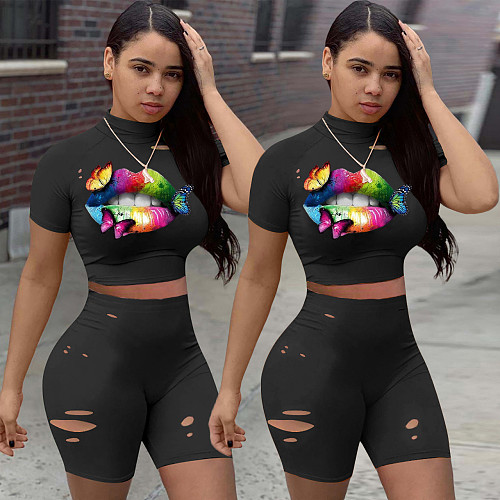 Multicolored Lip Print Burn Flower Burst Movement 2 Pieces DM-8136
