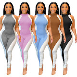 Contrast Stitching Sleeveless High Waist Bodycon Jumpsuits DM-8169