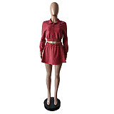Leisure Women Long Sleeve Zipper Tops And Short Skirt 2 Pieces Sets MEM-88612