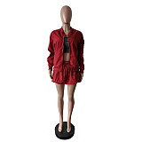 Women Ribbon Jacket Skirt Solid Color Suits MEM-88613