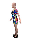 Multicolor Printed Round-Neck Short-Sleeved Romper DM-8122