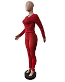 Women Solid Color Long Sleeves Bodycon Pants Sporty 2 Pieces Sets MEM-88606
