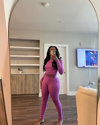 Women Solid Color Long Sleeves Bodycon Pants Sporty 2 Pieces Sets MEM-88606