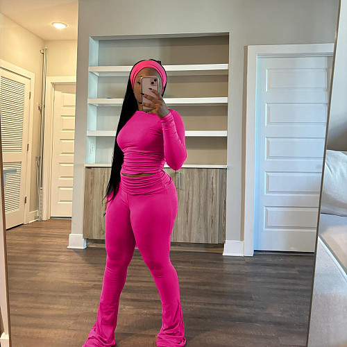 Casual Women Solid Color Long Sleeves Tops And Bodycon Pants 2 Pieces Sets MEM-88614