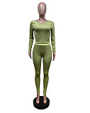 Women Solid Color Long Sleeves Bodycon Pants Sporty 2 Pieces Sets MEM-88606