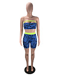 Monogrammed Holloout Bodice + Tight Shorts Two-piece Set DM-8121