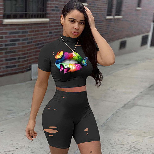 Multicolored Lip Print Burn Flower Burst Movement 2 Pieces DM-8136