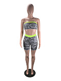 Monogrammed Holloout Bodice + Tight Shorts Two-piece Set DM-8121
