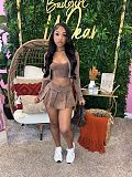 Fashion Women Solid Color Long Sleeves Pleated Mini Skirt 3 Pieces Sets CH-24100