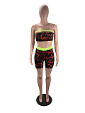 Monogrammed Holloout Bodice + Tight Shorts Two-piece Set DM-8121