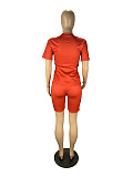 Casual Solid-color Poker Q-printed Short-sleeved Two-piece Set DM-8134